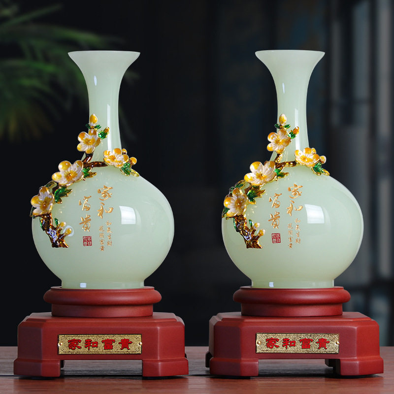 琉璃玉花瓶摆件客厅电视柜玄关