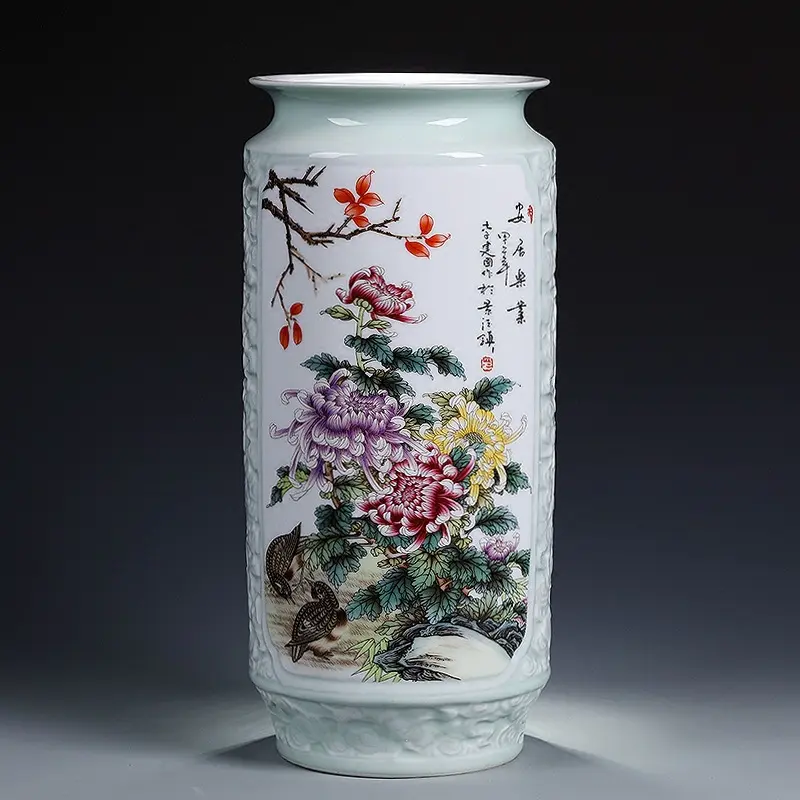 安居乐业景德镇影青雕刻陶瓷花瓶
