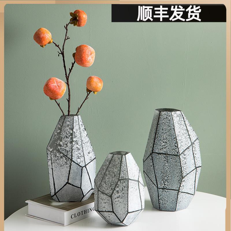 轻奢几何白色磨刻玻璃花瓶创意