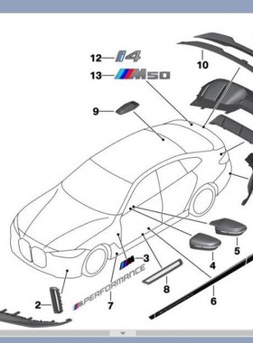 BMW宝马原厂 i4 G26加装MP碳纤维前唇 中网 格栅 车标黑色后视镜