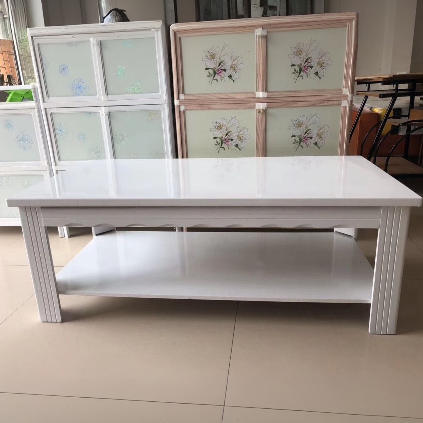 深圳简约现代时尚实木质小户型白色茶几 海棠色长形办公会客茶几