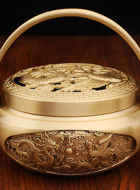 龙凤国风暖手炉纯黄铜炭火暖手炉