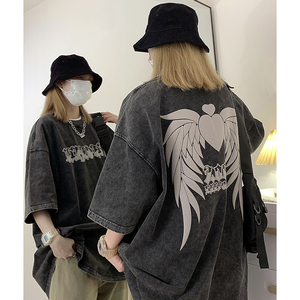 抖音品质、260克复古发泡翅膀水洗做旧纯短袖T恤TC307-T97-P43图片