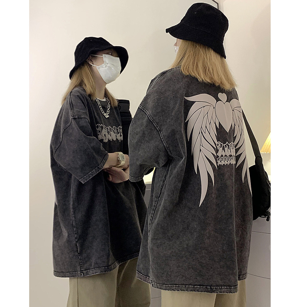 抖音品质、260克复古发泡翅膀水洗做旧纯短袖T恤TC307-T97-P43,男装T恤,电商C307