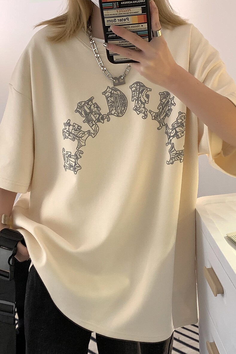 260克夏季美式复古暗黑高街风欧美印花圆领短袖T恤C307-T91-P38,男装T恤,电商C307