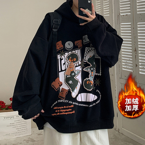 潮牌秋冬加绒加厚字母印花连帽卫衣男C307W027-P70图片