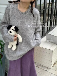 W家 秋冬装新款韩版纯色宽松大版慵懒风套头毛衣外套女8571
