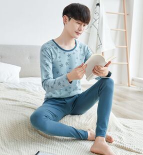 英博伦青少年秋冬密根彩条圆领保暖内衣套装 大童男童80093