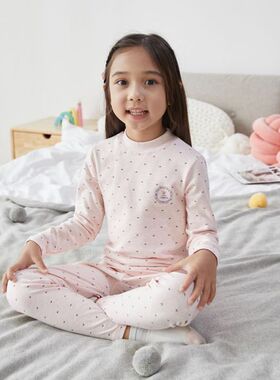 英博伦新款女童密根罗纹满花高领内衣儿童家居服秋衣秋裤31176B