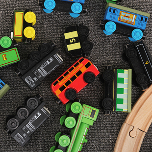 实木小火车磁力滑行玩具兼容木质轨道宜米家兔高登积木火车头车厢