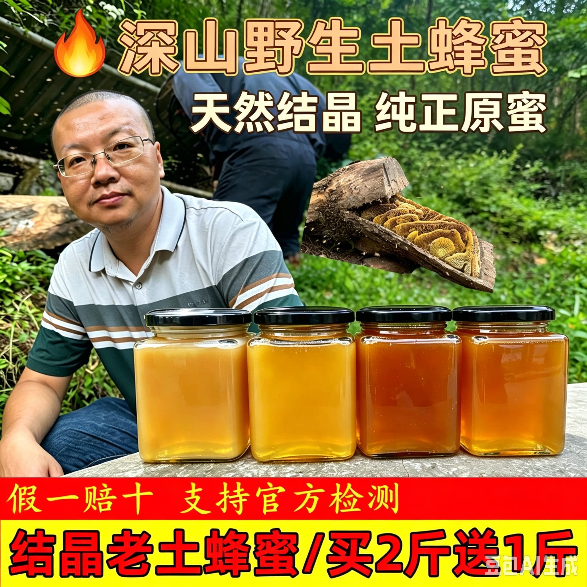 蜂蜜土蜂蜜纯正天然蜂蜜农家土蜂蜜秦岭野生土蜂巢蜜百花蜜土蜂蜜