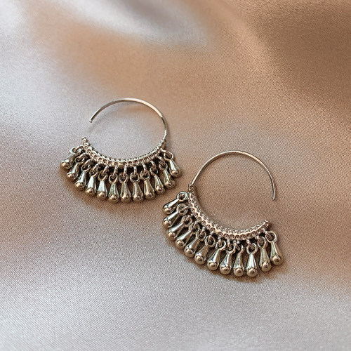 民族风复古水滴流苏耳环女高级感小众设计冷淡风耳圈气质轻奢耳饰