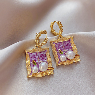 巴洛克复古莫奈花园耳环女法式 油画风高级感耳钉小众独特轻奢耳饰