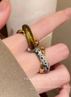 复古双环虎眼石戒指女小众