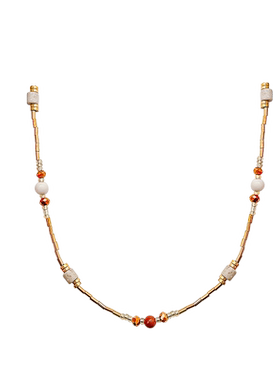 复古美拉德天然石串珠项链女高级感简约锁骨链配饰品2024新款颈链