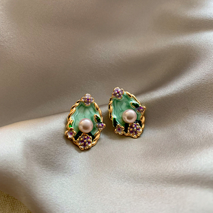 莫奈花园珍珠耳钉高级感轻奢油画耳环女气质百搭小众设计精致耳饰