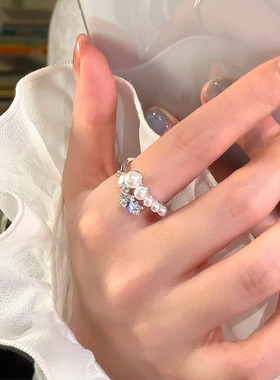 精致繁星珍珠锆石开口戒指女款小众设计轻奢高级感食指戒百搭指环