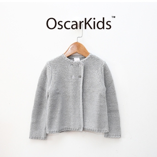 开衫女孩宝宝儿童2019春新款灰色银线毛衣加厚针织纯棉外套空调衫