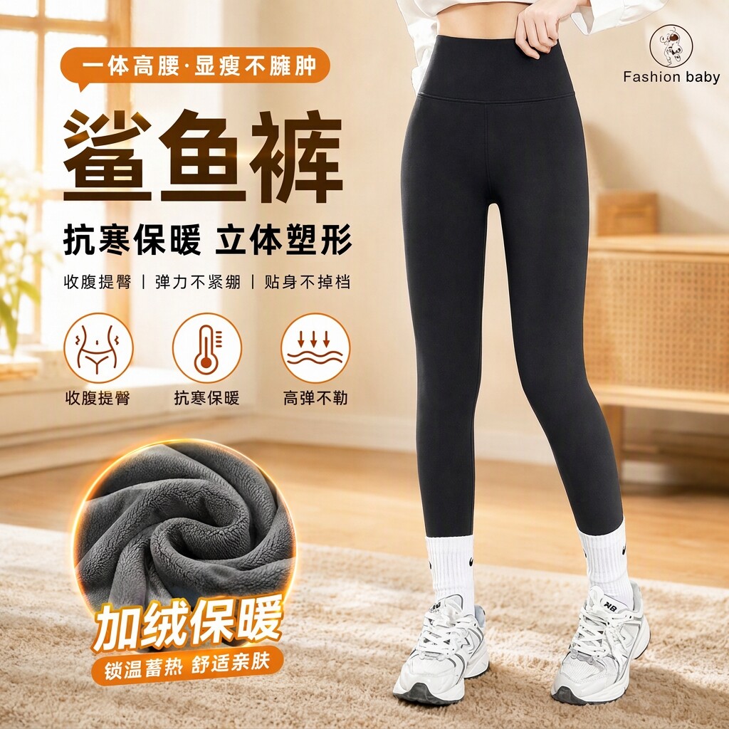 鲨鱼裤女外穿秋冬加绒加厚高腰收腹提臀塑身打底裤保暖裤子女童