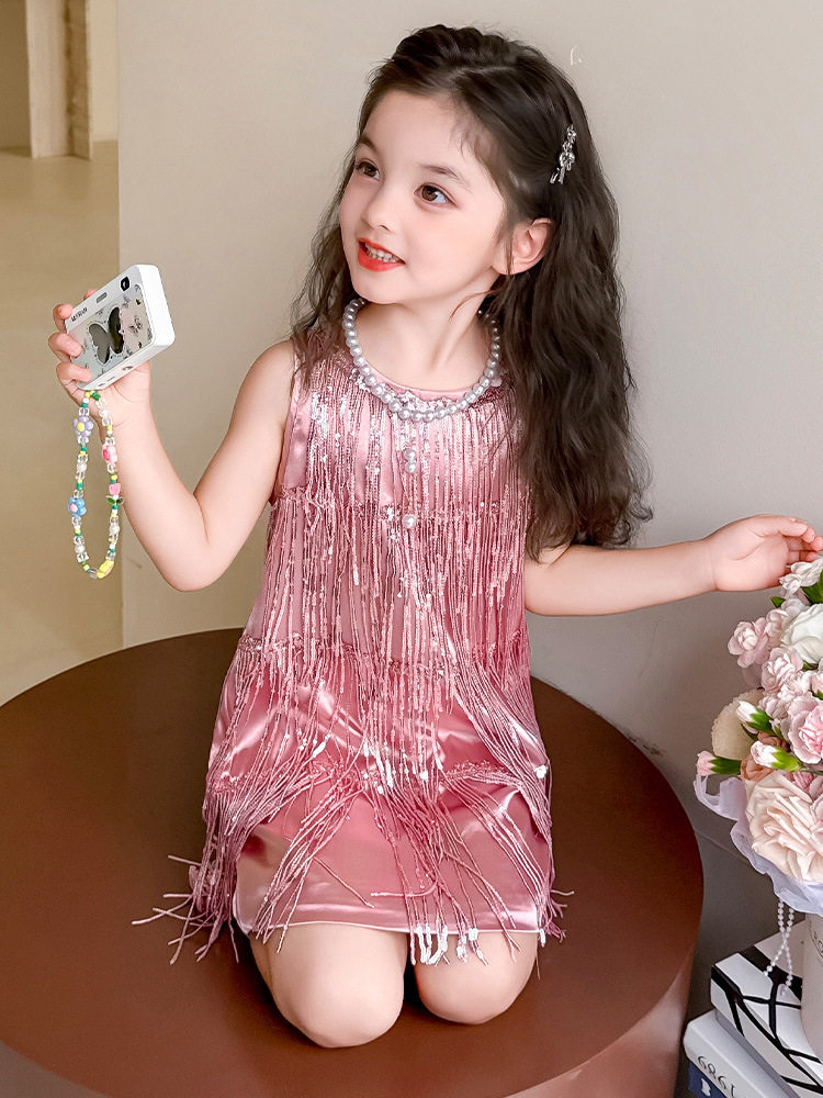 女童夏季公主裙夏装2025新款儿童洋气流苏背心连衣裙甜美蓬蓬