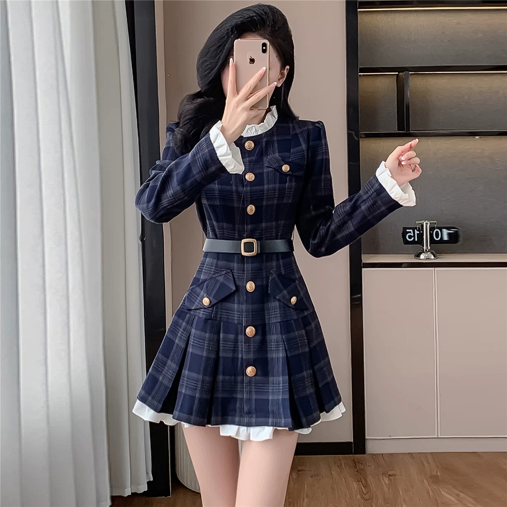 :2025秋冬新款时尚法式复古高级感连衣裙皮带