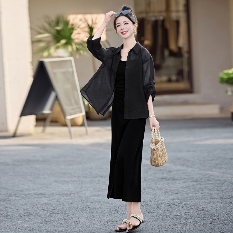 2025年夏季新款欧货高级感连衣裙套装女防晒开衫外套吊带裙两件套