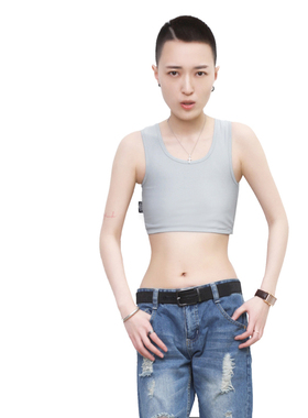 KBN/金博 t束胸帅三排挂钩魔术贴短款学生超平缩胸背心束胸019