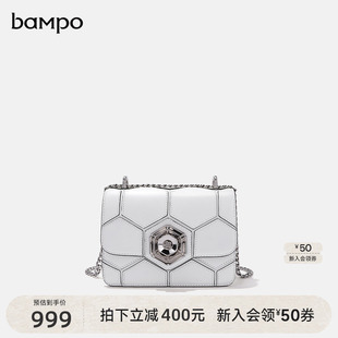 BAMPO半坡原创设计单肩腋下包专柜头层牛皮斜挎蜂巢包链条包女