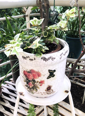 粗陶花盆透气陶瓷陶土手工复古盆兰花三角梅蝴蝶兰庭院花卉摆件