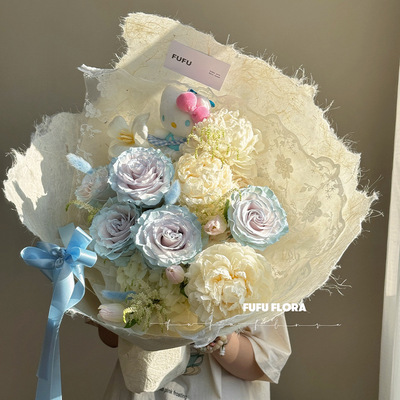 自然毛边云麻丝纸粗纤维鲜花束包装纸质感手工花艺包花纸diy材料