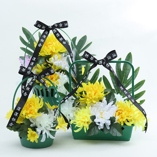 清明节手提花篮菊花空篮子塑料花束鲜花包装 插花袋祭祀祭奠扫墓盒