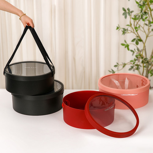 手提开窗花盒水果鲜花束包装空盒圆形礼物礼品盒子花艺diy材料