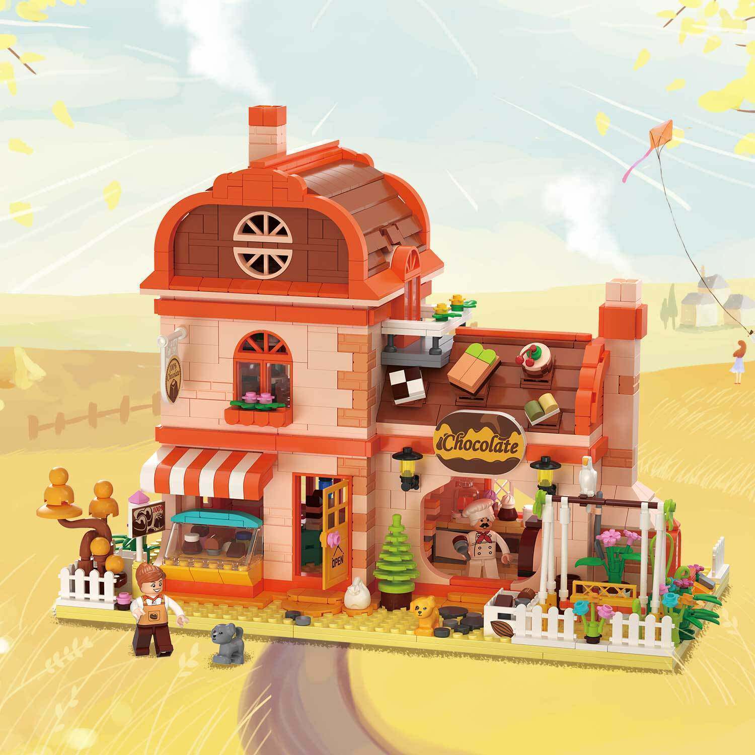 中国积木创意街景巧克力工坊儿童益智拼装玩具建筑模型女孩礼物