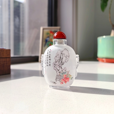 匠心独韵内画鼻烟壶小兽头手工绘画非遗雅致物件收藏送朋友荔枝红