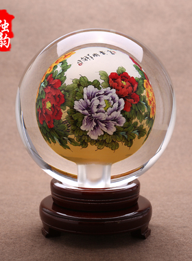 匠心独韵内画电视柜旁边牡丹摆件