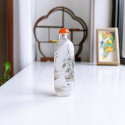 衡水天然水晶内画鼻烟壶手工精绘《伴侣》雪景送长辈结婚纪念礼物