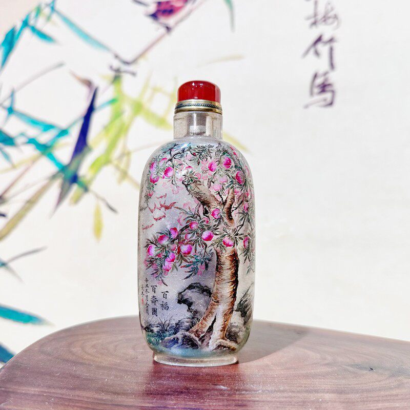 匠心独韵内画鼻烟壶天然材质福寿桃祝寿礼物