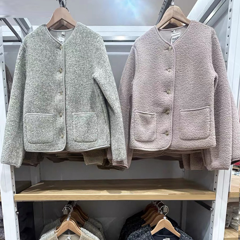 女装仿羊羔绒摇粒绒圆领开衫/长袖外套25秋冬新款481025/472938