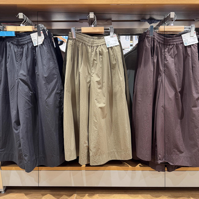 女装休闲裙裤/七分裤裤子尼龙25秋冬新款479399纯色松紧腰阔腿裤