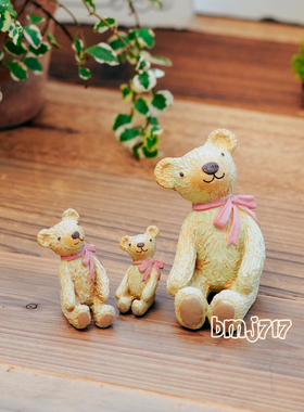 日本原装正版maruwa亲子树脂蝴蝶结泰迪熊桌面装饰摆件氛围造景