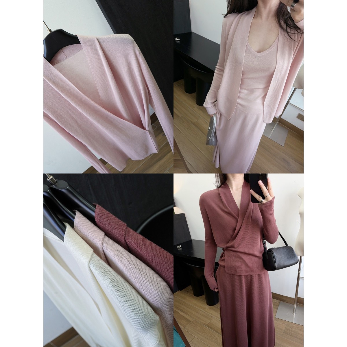 氛围感两穿 V领新款小众气质薄针织开衫套装女温柔系粉修身两件套