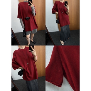 羊毛混纺圆领针织上衣 宽松廓型松弛上衣秋冬中袖 慵懒ROW风 中长款