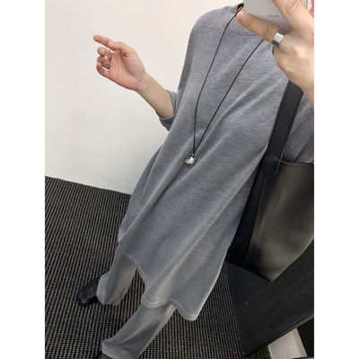 气场十足 懒人两件套登机套女纸片人松驰显瘦中长款上衣+喇叭袖裤