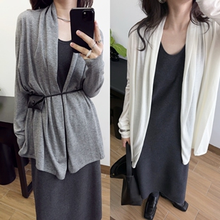 高品33超细羊毛混纺轻柔披肩松驰感薄开衫 针织女 气质慵懒风中长款