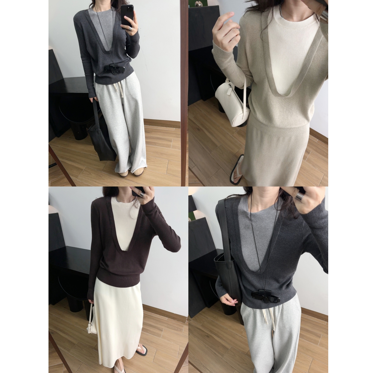 羊毛混纺套头双层领贴身假两件