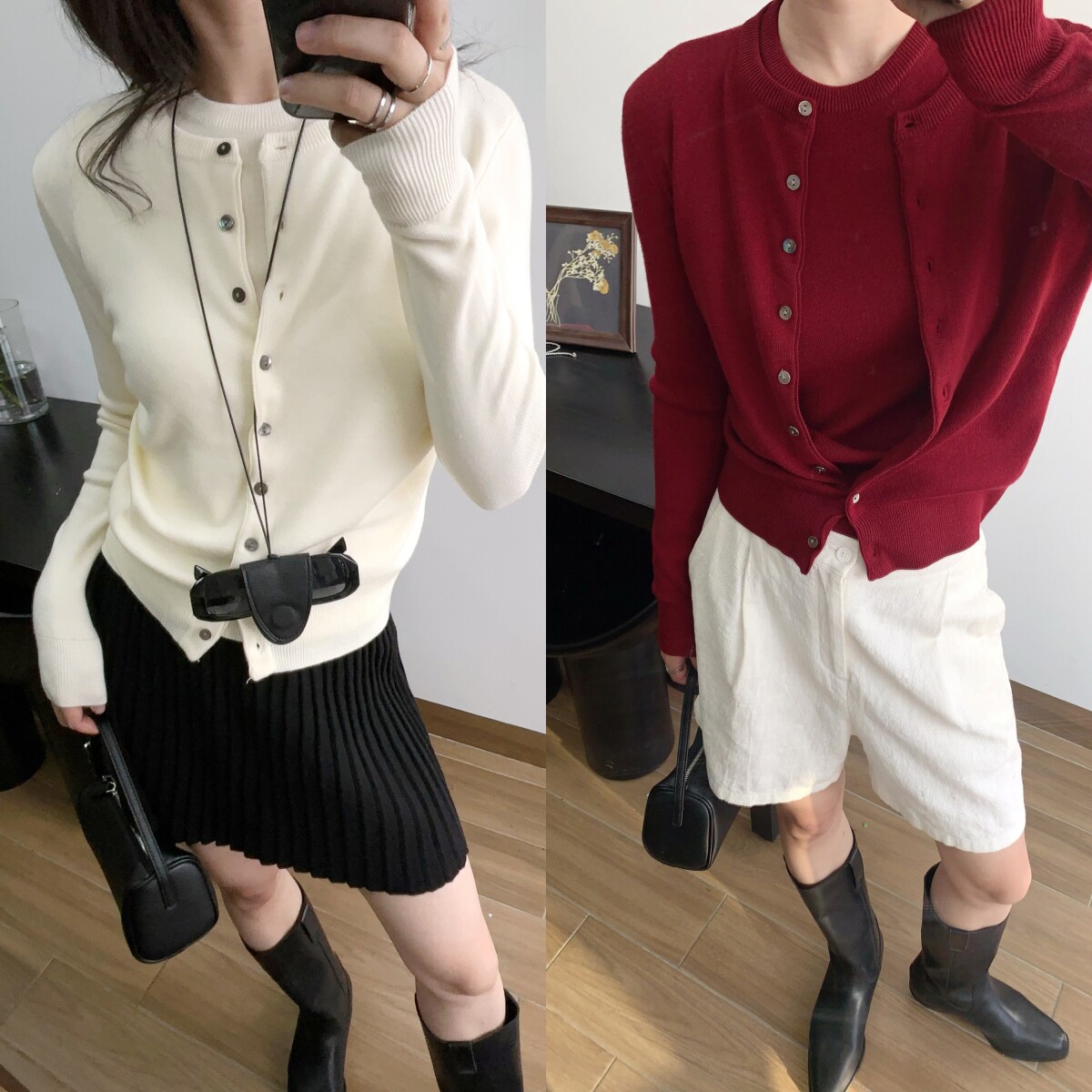 背心+开衫 圆领羊毛混纺针织衫外套秋冬套装新款细羊毛无袖打底女