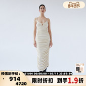 女士褶皱设计中长款 吊带连衣裙一步裙 Georgia 春季 折扣 Paris