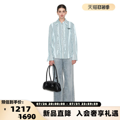 Valeria Obbaco26春夏新款女士航海风蕾丝条纹衬衫银泰 301582