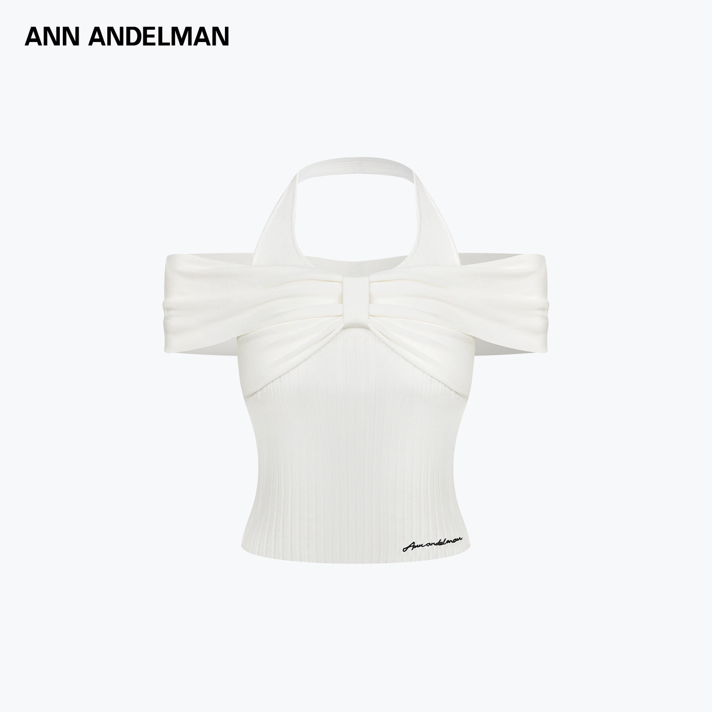 ANN ANDELMAN26春夏女士法式浪漫蝴蝶结一字肩挂脖T恤衫 301286
