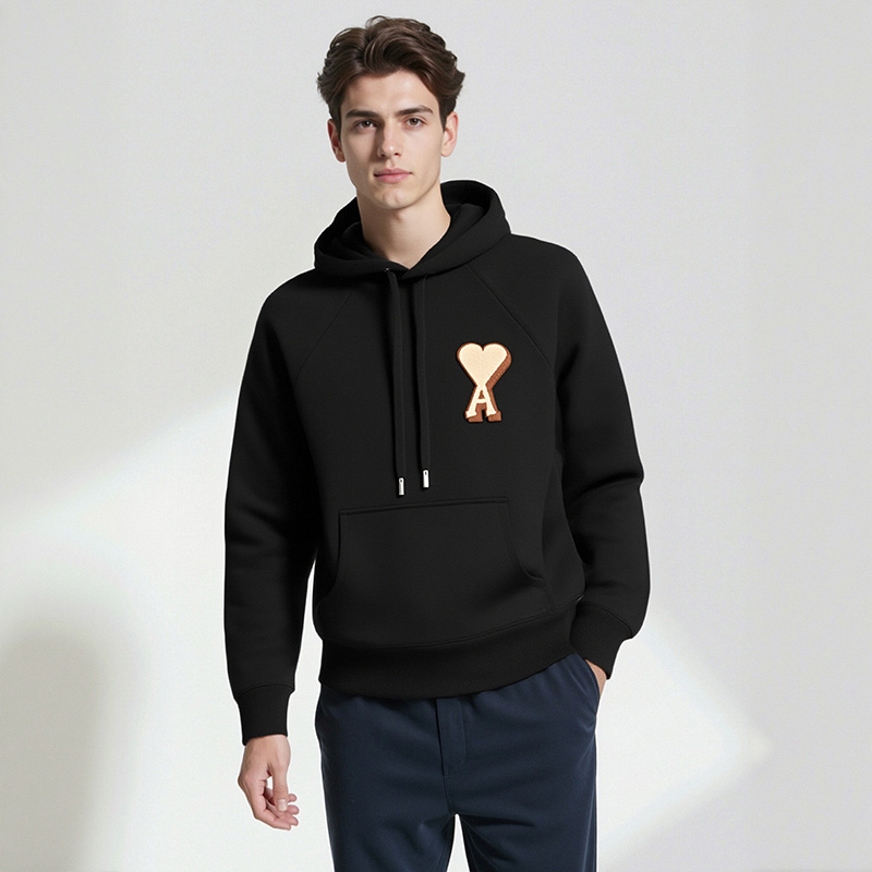 Ami Paris 男女同款毛巾绣爱心全棉圆领连帽卫衣银泰百货 300217